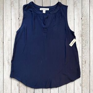 Amazon Essentials Women's M Navy Blue Sleeveless Split Neck Blouse NWT Viscose